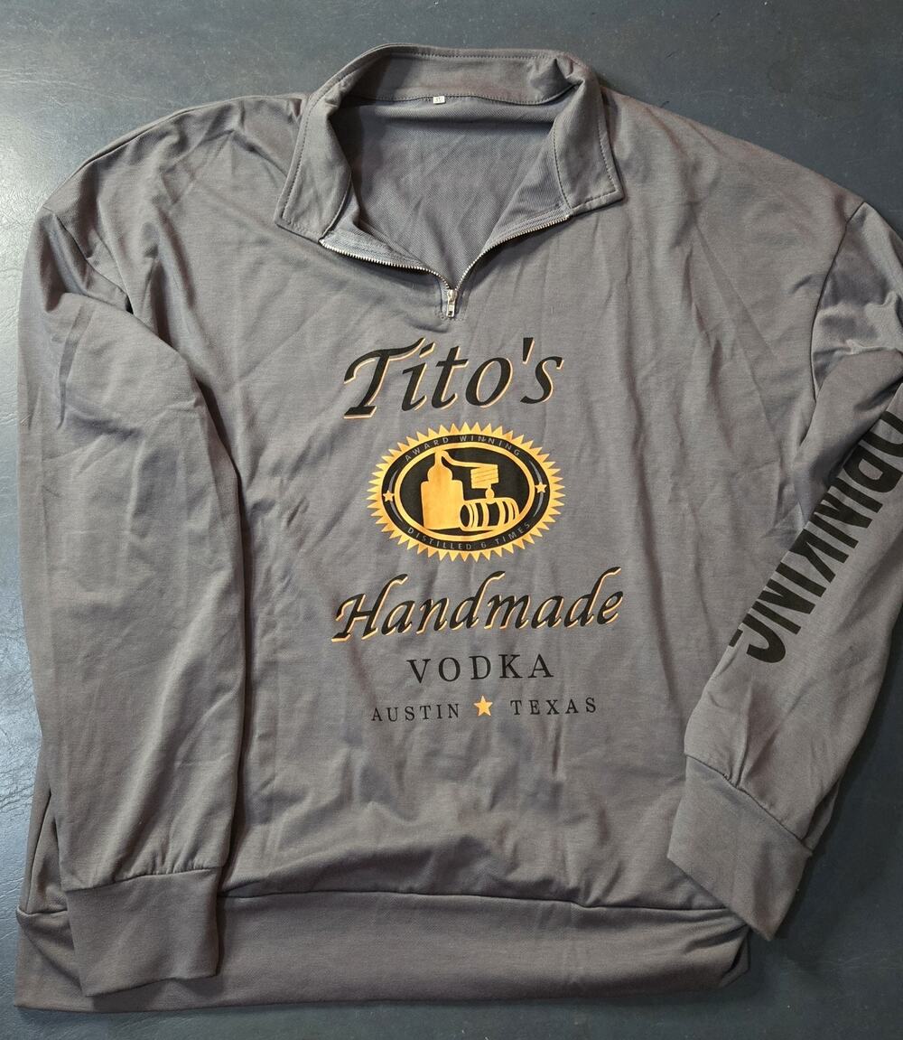 Tito's Men's Gray 1/4 Zip Mock Neck Graphic Logo Sweatshirt Long Sleeve 3XL